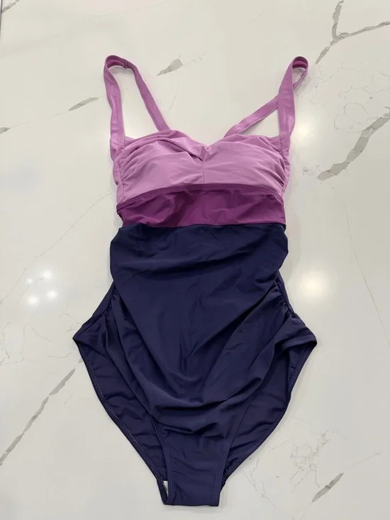 💜 Sculpting Purple Gradient One Piece Swimsuit Tummy Control 2XL - Picture 3 of 11